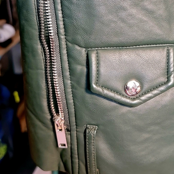 Forever 21 Green Leather Biker Jacket Size S NWOT - Picture 5 of 9